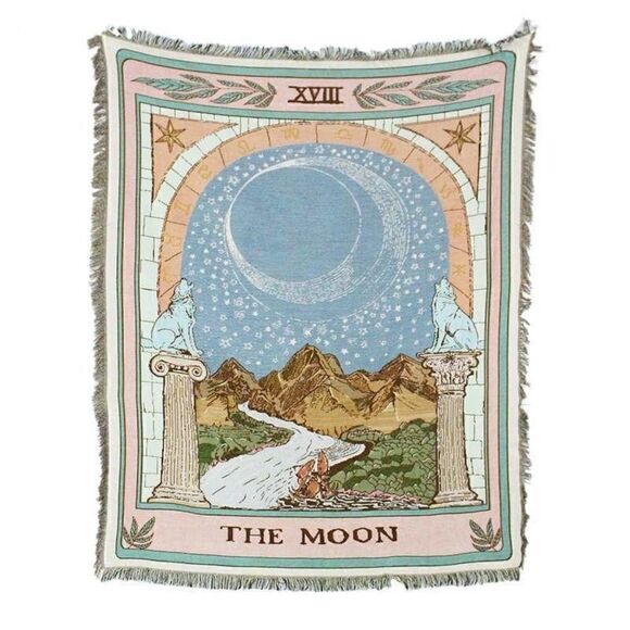Moon Tarot Card Woven Jacquard Throw Blanket Tapestry - Picture 1 of 7
